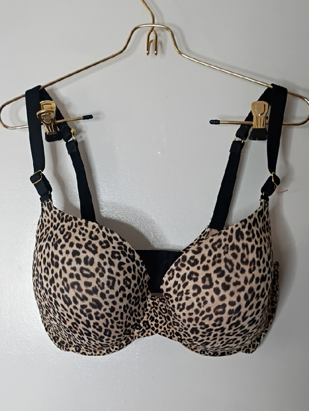 JoySpun Leopard Print Molded Push Up Bra 36DDD  Black & Tan animal print